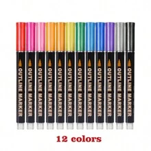 36/24/12/8pcs Color Flash Marker Double Line Contour Pen, Metal Flash Marker, Marker, 36/24/12/8 Colors, Oil-Based Waterproof Non-Erasable, Can Paint On Any Item. Suitable For School And Home Painting, Doodling, Marker Pens, DIY Art Craft, Gift Card Coloring, Holiday Gifts Back To School