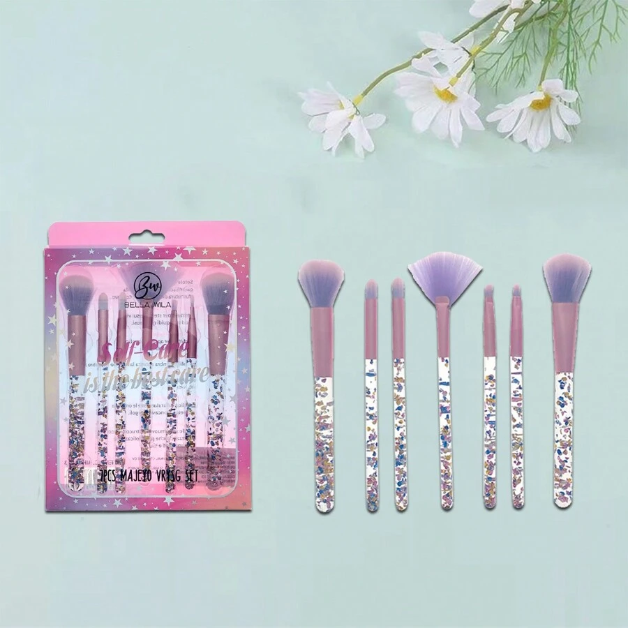 Juego de siete brochas de maquillaje con purpurina de lujo Pinceles de maquillaje Set de brochas de maquillaje Kit de pinceles de maquillaje 7 unidades - Morado - Ver 1