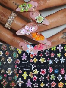 5D立体浮雕豹纹芙蓉花美甲贴纸 优雅花瓣美甲贴花 彩色仙女花 Y2K美甲装饰贴纸 自粘式5D立体浮雕美甲贴花 美甲用品 美甲贴纸 DIY 4片装 - 彩色 - 查看 3