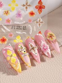 5D立体浮雕豹纹芙蓉花美甲贴纸 优雅花瓣美甲贴花 彩色仙女花 Y2K美甲装饰贴纸 自粘式5D立体浮雕美甲贴花 美甲用品 美甲贴纸 DIY 4片装 - 彩色 - 查看 9