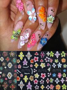 5D立体浮雕豹纹芙蓉花美甲贴纸 优雅花瓣美甲贴花 彩色仙女花 Y2K美甲装饰贴纸 自粘式5D立体浮雕美甲贴花 美甲用品 美甲贴纸 DIY 4片装 - 彩色 - 查看 2