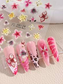 5D立体浮雕豹纹芙蓉花美甲贴纸 优雅花瓣美甲贴花 彩色仙女花 Y2K美甲装饰贴纸 自粘式5D立体浮雕美甲贴花 美甲用品 美甲贴纸 DIY 4片装 - 彩色 - 查看 7