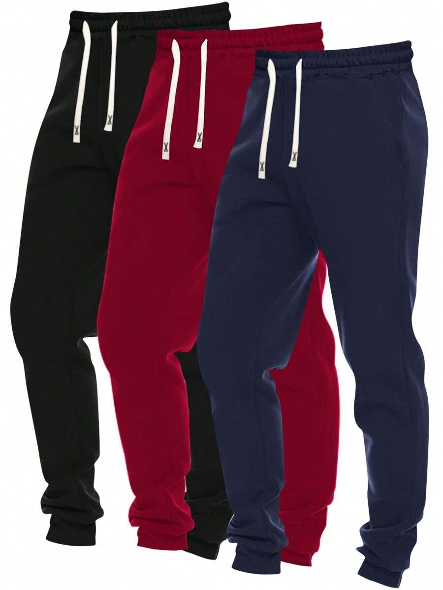 男士经典休闲运动裤三件套，简约设计，弹性腰带抽绳束口慢跑裤，适合户外及日常穿着。 - 彩色 - 查看 1