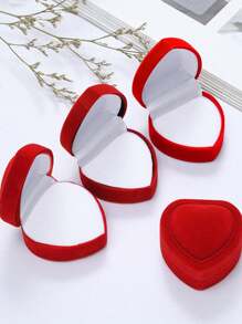 1 Peça Caixa de Jóias em Forma de Coração, Caixa de Presente Floquada Vermelha em Forma de Coração para Anéis