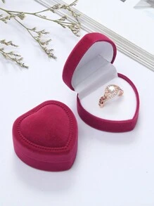 1 Peça Caixa de Jóias em Forma de Coração, Caixa de Presente Floquada Vermelha em Forma de Coração para Anéis