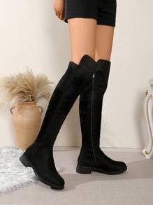适合搭配毛衣裙，女士过膝靴冬季加厚平底高筒靴修身2024新款女式马靴 - 黑色 - 查看 3