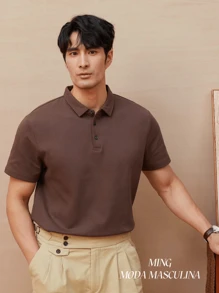 Basic UNISEX POLO Shirt For Men And Women - 棕色 - 查看 2