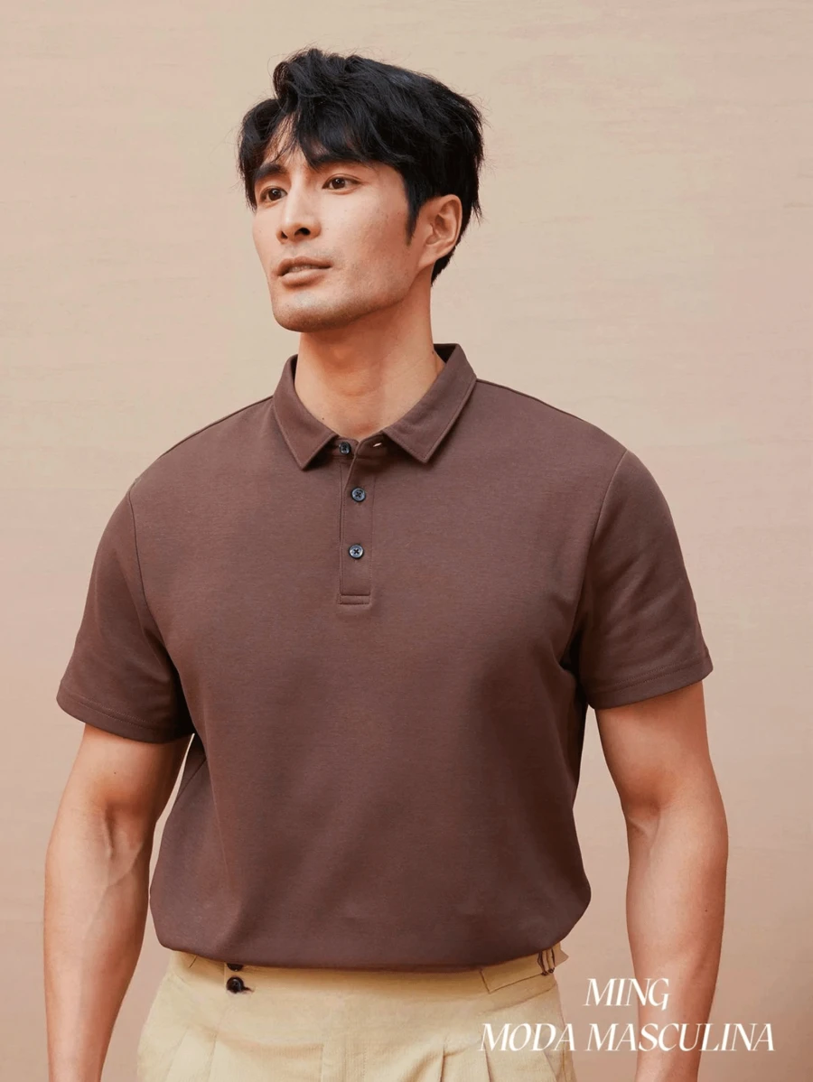 Basic UNISEX POLO Shirt For Men And Women - 棕色 - 查看 1