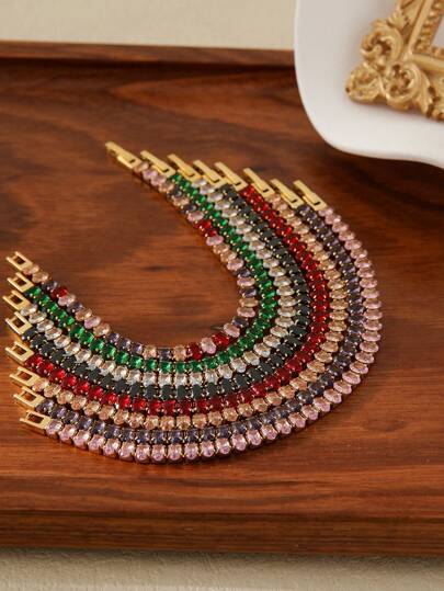 1 件不锈钢 Ins 风格方晶锆石镶嵌网球手链，适合女性的多功能日常佩戴配饰