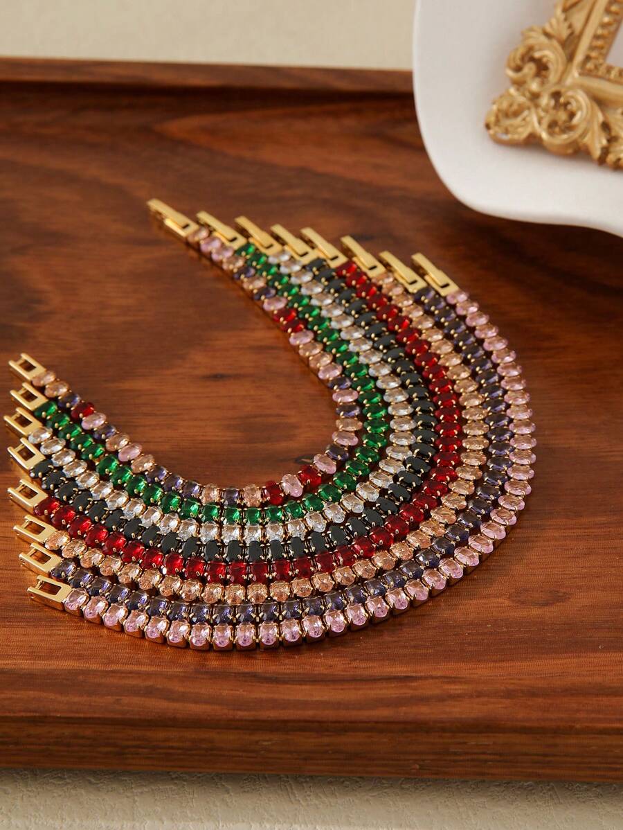 1 件不锈钢 Ins 风格方晶锆石镶嵌网球手链，适合女性的多功能日常佩戴配饰