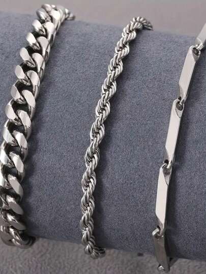 3pcs/Set Stainless Steel Minimalist Bracelets, Suitable For Men's Daily Wear Halloween Fathers Day Gift School Jewelry Men Y2k Accessories Goth Men Chains Jeans Accessories Gothic Jewellery Back To School Street Halloween Accessories Punk