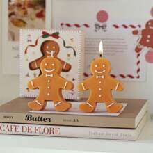 1 pieza Vela de Navidad con forma de hombre de jengibre, vela de estilo fragancia de cera, decoración de habitación, regalo