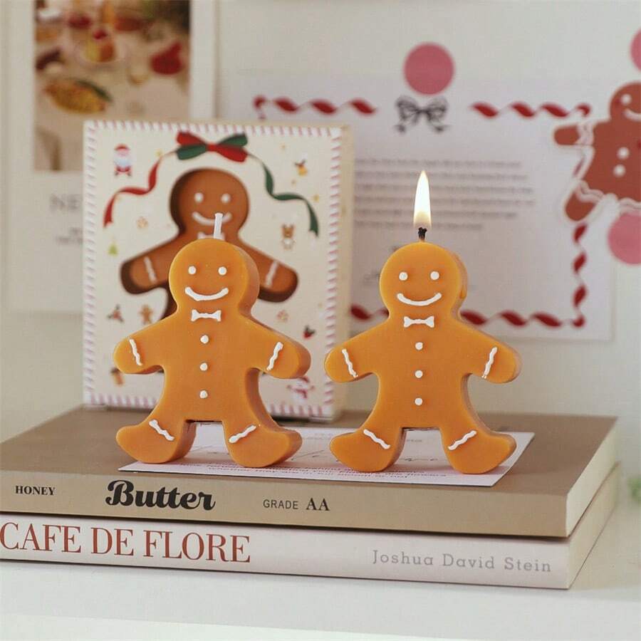 1 pieza Vela de Navidad con forma de hombre de jengibre, vela de estilo fragancia de cera, decoración de habitación, regalo