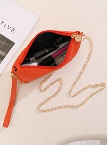 Mini Orange PU Leather Simple Solid Color Shoulder Handbag & Crossbody Chain Bag - Orange - View 4