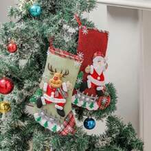 4 Stücke/Set 30cm klassische mittelgroße Weihnachtsstrümpfe mit Motiven von Weihnachtsmann, Schneemann und Rentier für Familien-Weihnachtsfeier, Szenendekoration, Feiertags-Dekoration, Heim-Dekoration, Flur-Dekoration, Büro-Dekoration, Garten-Dekoration, beste Weihnachts-Dekoration als Geschenk