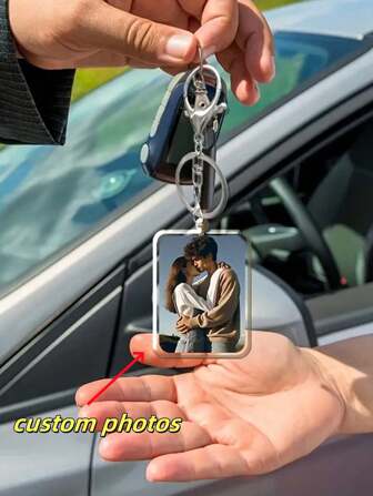 1 Personalized Acrylic Photo Key Pendant, Acrylic Car Key Chain, Backpack Custom Pendant, Lover, Friend, Pet, Double-Sided Image Effect, Square Transparent Pendant For Bags And Suitcases, Perfect Personalized Gift For Father Or Boyfriend Or Couple, Teacher, Classmates, Custom Personalized Acrylic Photo Key Pendant