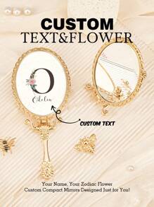 1PC Custom Print: Personalized Name Compact Mirror - High Definition Glass, Gold-Plated Foldable Handle In European Royal Style, Protective Film On Glass For Shipping. Ideal Gift For Mother, Aunt, Grandmother, Daughter, Niece, Sister, Friend, Girlfriend, Wife, Bride, Bridesmaid, Godmother, Mom, Mother-In-Law, Colleague. Perfect For Holidays,