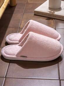 新款女士冬季毛绒拖鞋室内外防滑软底厚底保暖毛绒家居拖鞋 - 粉色 - 查看 3