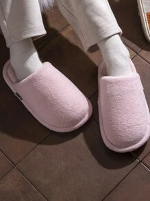 新款女士冬季毛绒拖鞋室内外防滑软底厚底保暖毛绒家居拖鞋 - 粉色 - 查看 2