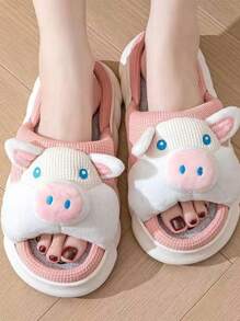 Pantuflas  de casa para mujer, estilo lindo animal, sencillas y versátiles. - Rojo y blanco - Ver 3