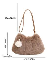 Solid Color Fuzzy Shoulder Bag, Autumn & Winter - Khaki - View 7