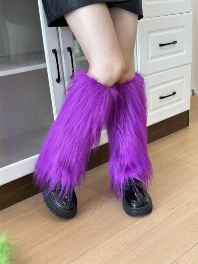 1pair Autumn And Winter Thickened Warm Hottie Furry Leg Covers A Hundred Imitation Plush Boots Leg Warmers Fluffy Long Pile Leg Warmers, Cozy