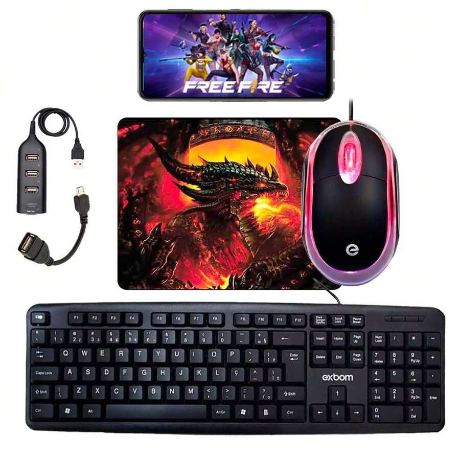 Complete Mobile Phone Kit Various Models Keyboard + Gamer Mouse + Mouse Pad + Hub + Tripe - 黑色/基本款 - 查看 1