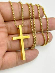 70cm Stainless Steel Cross Necklace Unisex Gold Plated Silver Catholic Necklace - Vàng - Xem 2