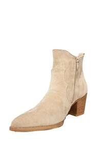 TULIPANO KESCA Women's Suede High-Top Chunky Heel Side Zipper Cowboy Style Classic Elastic Pointed Toe Fall Winter Low Ankle Boots - 米色 - 查看 4