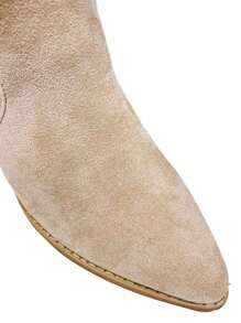 TULIPANO KESCA Women's Suede High-Top Chunky Heel Side Zipper Cowboy Style Classic Elastic Pointed Toe Fall Winter Low Ankle Boots - 米色 - 查看 6