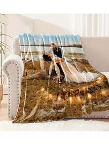 1pc Personalized Fleece Blanket With Custom Text/Image, Extra Thick And Soft Decorative Blanket For Sofa, Living Room, Bedroom, Suitable For All Seasons, Great Gift For Family And Friends, Comfortable, Elegant, Simple, Custom, Personalized, Unique, Ideal Gifts For Him, For Mother's Day, For Birthdays, For Valentine's Day, For Graduation, For Father's Day, For Weddings, For Housewarming, Sofa, Bed, Car, Tea Room, Bedroom, Bathroom, Living Room, Dining Room