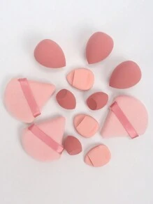 12pcs All-Purpose Makeup Sponges Set Consisting Of 3 Triangular Powder Puffs, 3 Mini Air Cushion Powder Puffs, 3 Water Drop Shaped Makeup Sponge, And 3 Mini Makeup Sponge. Suitable For Liquid Foundation, Powder Foundation, And Concealer Cream. Suitable For All Skin Types. - Multicolor - View 3