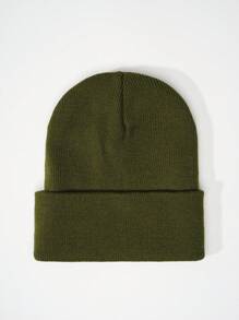 1pc Y2K Style Acrylic Plain Knitted Beanie Hat, Outdoor Cold Weather Casual Warm Cap For Daily Commute Halloween Fall Outfit - Light Board - View 49