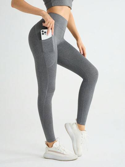1 pieza Pantalones de yoga deportivos con bolsillos de 9" de diseño de patchwork, adecuados para fitness, yoga, mallas para exteriores
