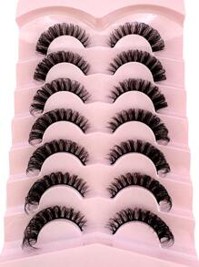 7 Pairs/Pack DD Curl Russian Lashes Voluminous Fake Eyelashes Thick Curly Fluffy Volume False Eyelashes Artificial 3D Mink Lashes Cat-Eye Look Wispy 8D Volume Fake Eyelash Strips Eye Lifting Look Extension Full Eyelash Strip To Lengthen And Volumize The Outer Corner Of Your Eye For Beauty Makeup - 黑色 - 查看 7