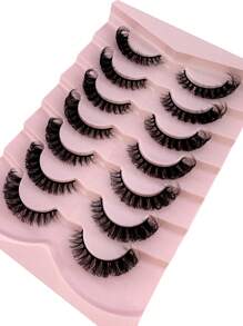 7 Pairs/Pack DD Curl Russian Lashes Voluminous Fake Eyelashes Thick Curly Fluffy Volume False Eyelashes Artificial 3D Mink Lashes Cat-Eye Look Wispy 8D Volume Fake Eyelash Strips Eye Lifting Look Extension Full Eyelash Strip To Lengthen And Volumize The Outer Corner Of Your Eye For Beauty Makeup - 黑色 - 查看 4