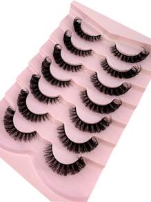 7 Pairs/Pack DD Curl Russian Lashes Voluminous Fake Eyelashes Thick Curly Fluffy Volume False Eyelashes Artificial 3D Mink Lashes Cat-Eye Look Wispy 8D Volume Fake Eyelash Strips Eye Lifting Look Extension Full Eyelash Strip To Lengthen And Volumize The Outer Corner Of Your Eye For Beauty Makeup - 黑色 - 查看 5