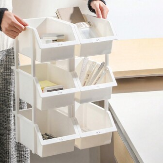 1pc Desktop Storage Basket Household Stacked Multi-Layer Combination Shelf Organizer Box, Multi-Function Classification Storage Cabinet For Office