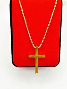 70cm Stainless Steel Cross Necklace Unisex Gold Plated Silver Catholic Necklace - Vàng - Xem 3
