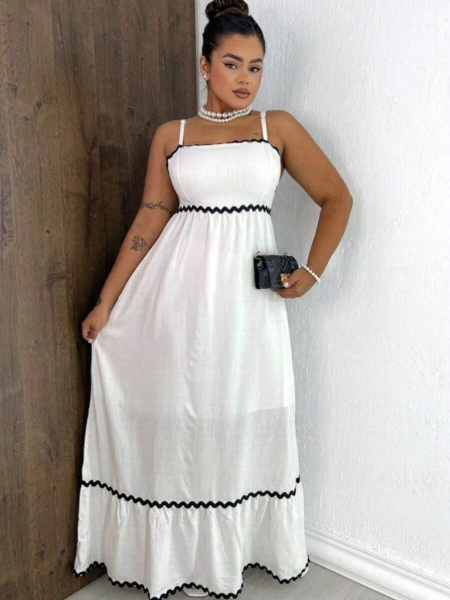 Marte Moda Long Strap Dress With Cyan Details Summer - trắng - Xem 1