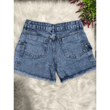 Children's Cargo Shorts With Side Pockets For Girls, Bloggers, Youth, Adjustable - Medium Wash - View 3