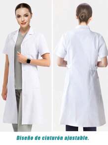 Batas de laboratorio cortas para mujeres, uniformes de bata blanca para médicos. - Blanco - Ver 3