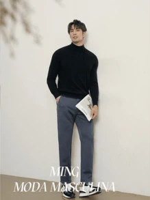 ANTONIO STORE "Men's Twill Trousers Tailored Sport Fine Knife Pocket Built-In Pocket - 深灰色 - 查看 1