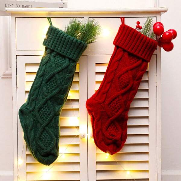1 Stück extra dicke Weihnachtsstrumpf, 37cm/46cm großer gestrickter Weihnachtssocken, Geschenksocken (ohne Dekoration im Inneren), Hängedekoration, Geschenktüte, Weihnachtsdekoration für Zuhause, Flur, Büro, Garten, Weihnachtsdekoration