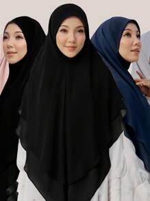 1pc Ready To Wear Oversized Double Layer Convenient Chiffon Hijab Veiled Clothes - Multicolor - View 1