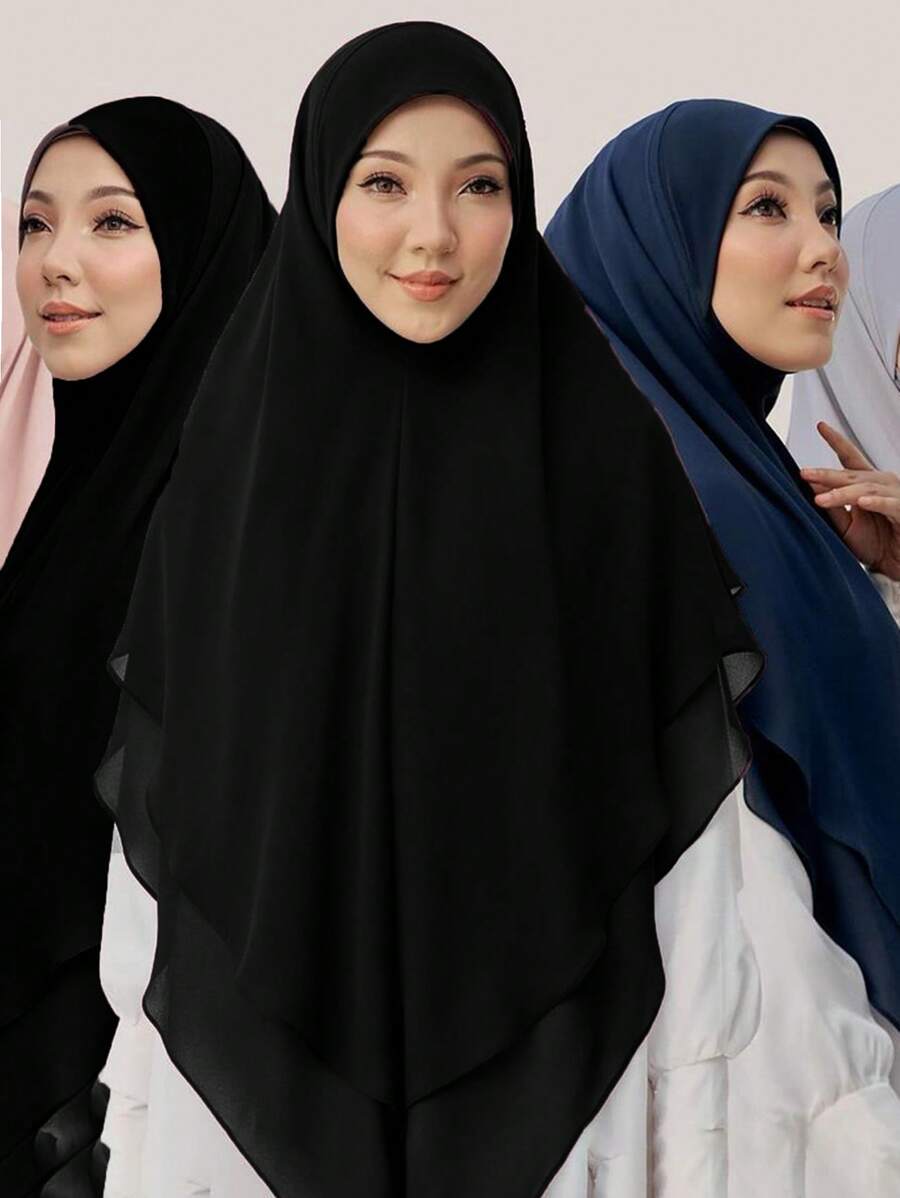 1pc Ready To Wear Oversized Double Layer Convenient Chiffon Hijab Veiled Clothes - Multicolor - View 1