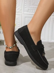 Plus Size Women's Soft Bottom Loafers Moccasin Slip-On Slouchy Shoes Comfort Casual Flat Shoes Versatile - Black - View 5