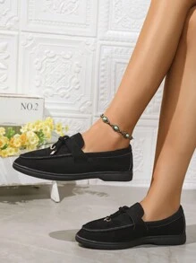 Plus Size Women's Soft Bottom Loafers Moccasin Slip-On Slouchy Shoes Comfort Casual Flat Shoes Versatile - Black - View 2