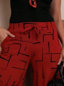 Calca Pantalona Geométrica Calça Estampada Lisa Viscolycra Moda Feminina Bolsos Laterais