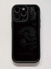 1 pezzo Custodia per telefono con design a spirale notturno antiscivolo e anti-impronta digitale, compatibile con Apple/Samsung/Redmi/Infinix/Vivo, con motivo leopardato nero - nero - Visualizzare 3
